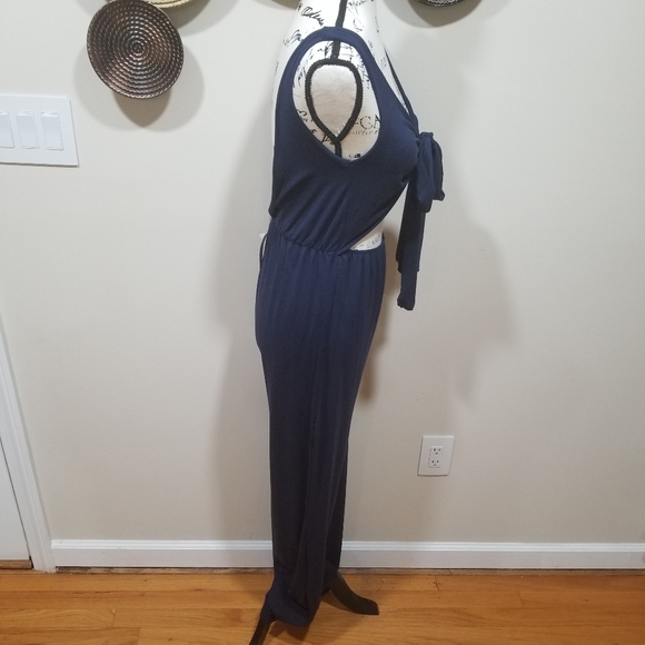 CAPELLA New!! Dark Blue Sleeveless Stretch Jumpsuit Size L, Cut in the front. - Picture 8 of 14